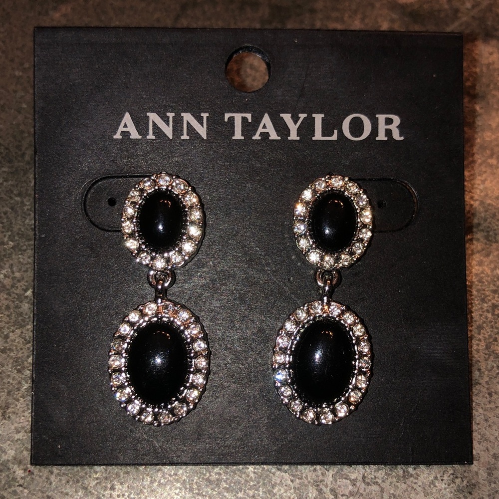 Ann Taylor Black Oval Crystal Drop Earrings